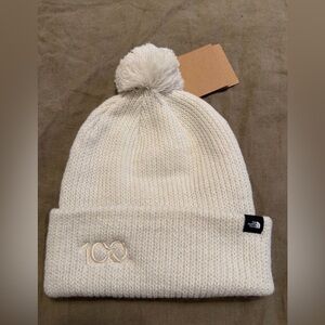 The North Face Cream Beanie With Pom Pom